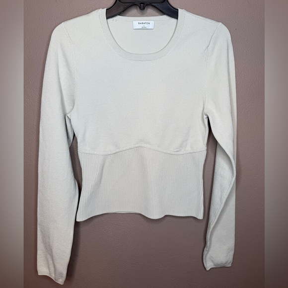 Babaton Sculpt Knit Empire Longsleeve Rib Knit Corset Top in Matte Pearl Size L - Picture 3 of 16